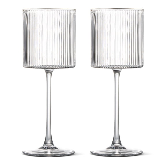 Thyme & Table 13.5oz Ribbed Wine Glass with Gold Rim, 2 Pack