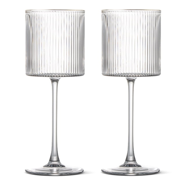 Thyme & Table 13.5oz Ribbed Wine Glass with Gold Rim, 2 Pack