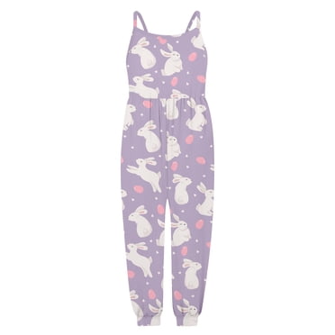 MIASHUI Girls Floral Bunny Playsuit Summer Strap Romper Piece Jumpsuit Outfit for Toddlers and Kids Light Purple,1-2 Years