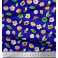 thumbnail image 2 of Soimoi Blue Velvet Fabric Anemone & Leaves Decor Fabric Printed Yard 58 Inch Wide, 2 of 3