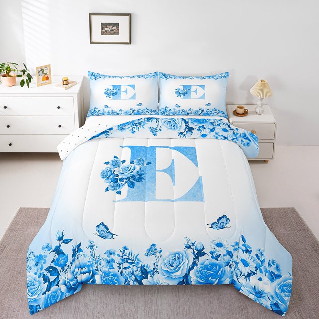 Erosebridal Ensemble de Literie Monogrammée pour Lit Simple, Couette Personnalisée avec Initiale, Décoration avec Lettre, Réversible, Légère, 2 Pcs
