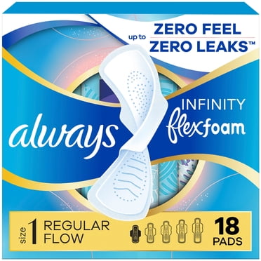 Always Infinity FlexFoam Pads for Women, Size 1, Regular Pad with Wings, Unscented, 18 Count