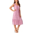 thumbnail image 4 of INSPIRE CHIC Robe d'Été Bohème de Plage pour Femme, Col en V, Sans Manches, Florale, Fluide, à Nouer, Midi, Décontractée, Robe Soleil, TG, Rose, 4 of 5