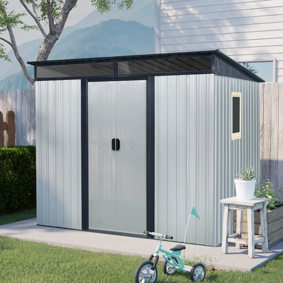GOWE 8 ft x 6 ft Outdoor Metal Storage Shed with Window and Transparent plate fo 【Spacious Storage Tool Shed】This 8 x 6 ft outdoor shed provides impressive storage room for tools, equipment, and mat