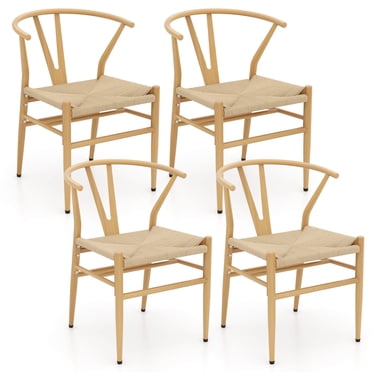 Costway Modern Dining Chair Set of 4 Weave Kitchen Armchairs with Y-Shaped Curved Backrest