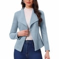 thumbnail image 1 of Économies d'Automne! srobpty Veste à Manches Longues pour Femme, Veste Courte à Col à Revers à Manches Longues pour Femme en Suède Uni, Mode Décontractée, Tissu Confortable, Bleu, P, 1 of 4