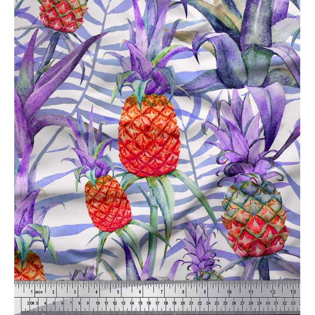 Soimoi Georgette Viscose Fabric Leaves & Pine Fruits Print Fabric by The Yard 42 Inch Wide
