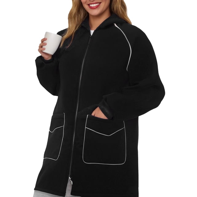 Breezora Manteau Long à Capuchon Résistant à l'Eau pour Femmes avec Détails Réfléchissants, devant à Boutons, Vêtement d'Extérieur de Protection contre la Pluie, Taille TTG, Noir