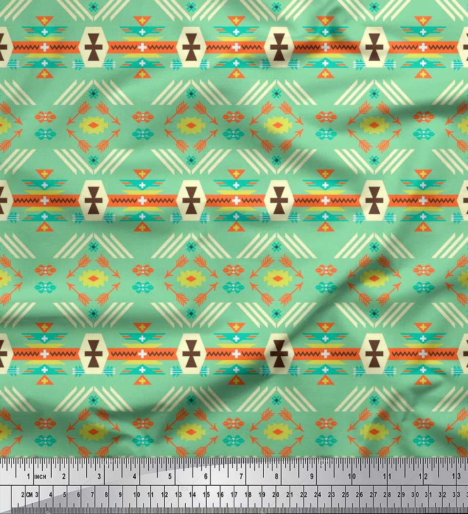 Soimoi Moss Georgette Fabric Geometric Southwestern Print Fabric by Yard 42 Inch Wide