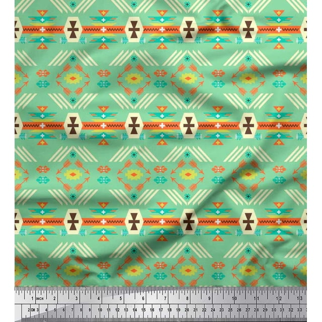 Soimoi polyester Crepe Fabric Geometric Southwestern Fabric Prints By Yard 52 Inch Wide