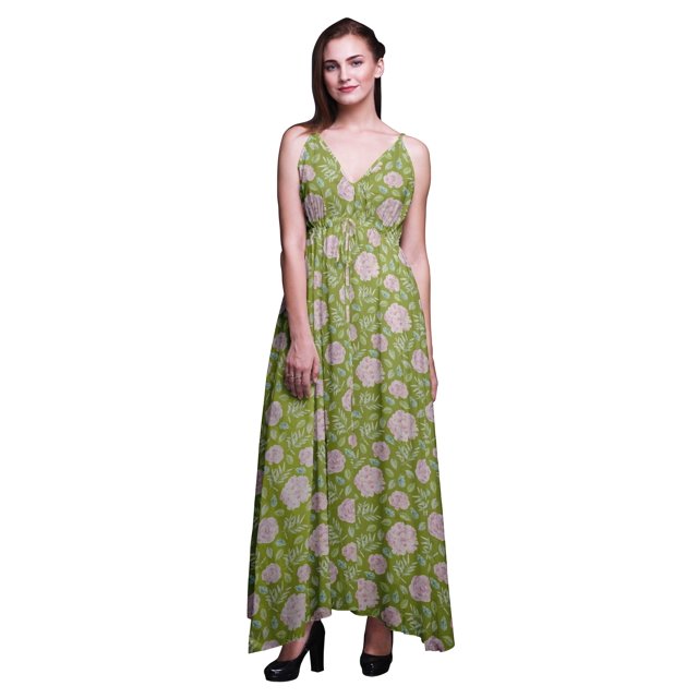 Bimba Floral Ladies Printed Resort Maxi DrawstringDressSpaghetti Strap Beach Wear-XXX-Large