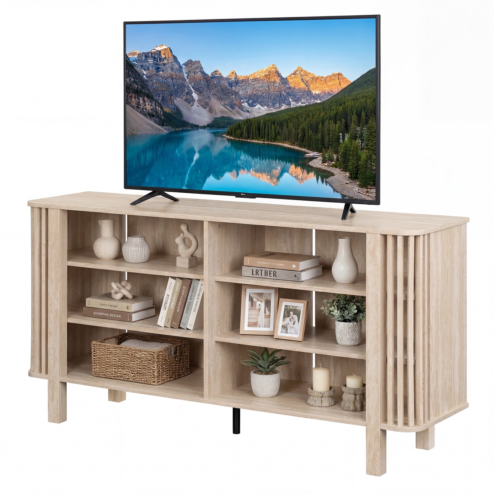 Gymax Meuble TV de 59 po pour téléviseurs jusqu'à 55 po avec étagères réglables 5 pieds pour salon