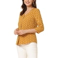 thumbnail image 4 of INSPIRE CHIC Blouse pour Femme Col en V Manches 3/4 Pois devant Boutonné Haut TP Jaune, 4 of 6