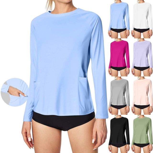 Meichang Chandail de Protection Solaire UPF 50+ pour Femmes, Léger, à Manches Longues, Coupe Évasée, Chandail de Protection Solaire, Maillot Dermoprotecteur, Chandail de Soleil avec Poche, Randonnée, Plein Air
