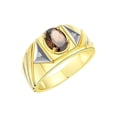 thumbnail image 3 of RYLOS Men's Rings 14K Yellow Gold Ring Classic Designer Style 8X6MM Oval Gemstone & Diamond Ring Smoky Quartz Birthstone Rings For Men Size 13, 3 of 7