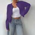 thumbnail image 2 of ManxiVoo Cardigan Court à Boutons pour Femmes, Manches Longues, Col Ras du Cou, Chandail Tricoté, Mignon, Tenue Décontractée, Taille TG, Violet, 2 of 7