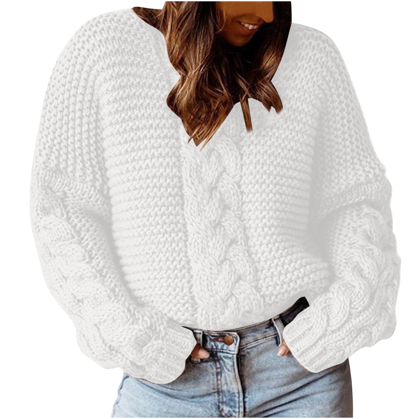 Timegard Chandails en Tricot Grande Taille pour Femmes Col Ras du Cou Manches Longues Chandails à Enfiler Automne Hiver Couleur Unie
