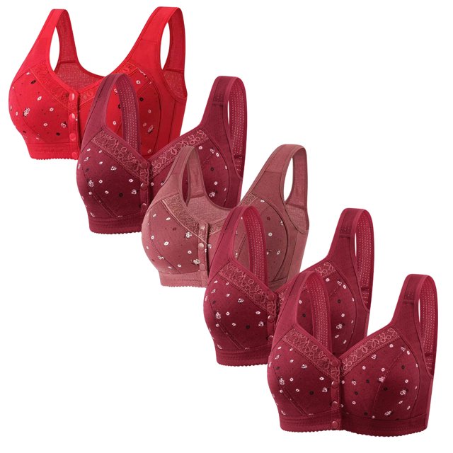 Plebaso Everyday Bras Pack of 5 for Women Front Closure Button Bras No Underwire Full Coverage Bralettes