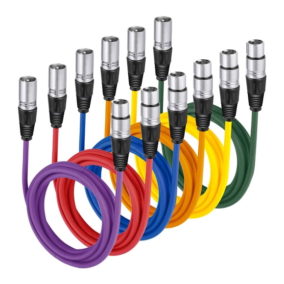 Neewer 6 Pack 6.5 feet/2m Mic Cable Cord, XLR Male to XLR Female Microphone Audio Colored Snake Cables (Purple/Red/Blue/Orange/Yellow/Green