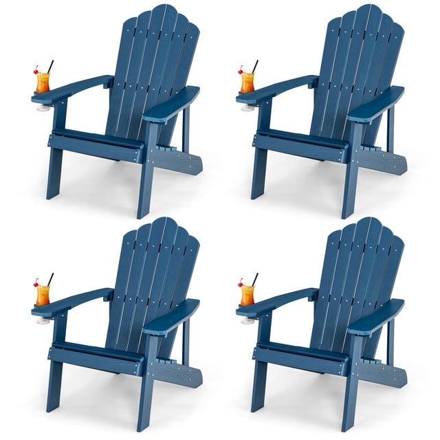 Patiojoy Chaise Adirondack 4 Pcs Hanches Chaise Adirondack avec Porte-Gobelet Grain de Bois Réaliste Chaise d'Extérieur Résistante aux Intempéries pour Capacité de Poids de 380 Lb Bleu Marine