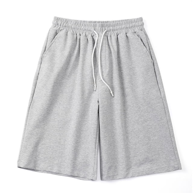 MYG Mens Casual Straight Shorts Korean Oversized Solid Drawstring Baggy Sweatpants in grey. Designed with a relaxed fit, elastic waistband with white drawstring, and solid color style. Made from polyester, ideal for summer casual wear, vacations, or daily use. Suitable for men seeking comfortable joggers or baggy sweatpants.