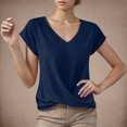 thumbnail image 2 of Summer T Shirts for Women V-Neck Short Sleeve Casual Tops Solid Color Basic Tees, 2 of 4
