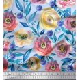 thumbnail image 1 of Soimoi Green Poly Georgette Fabric Leaves & Pink Floral Print Sewing Fabric BTY 52 Inch Wide, 1 of 1