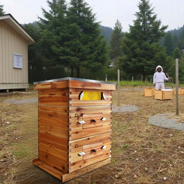 GloryStar 10-Frame Bee Hive Starter Kit for Beekeepers, Beeswax Dipped, 2 Deep Boxes & 1 Medium Box with Acrylic Window