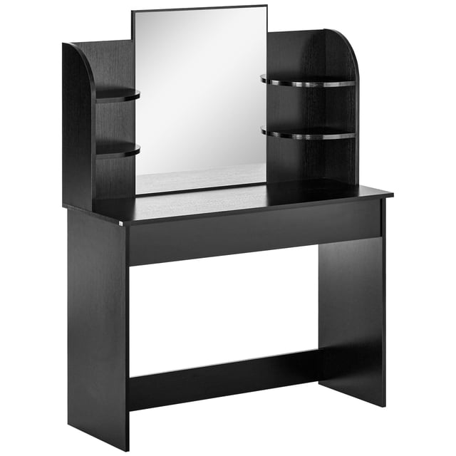 HOMCOM Vanity Table Makeup Dressing Table w/ Mirror Drawers Shelves Black