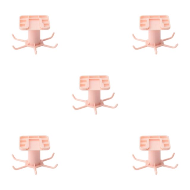 Maytalsory 1/2/3/5 Kitchen Hanger Self-adhesive Replacement Solid Color Punch-free 360 Degree Rotatable 6 Claw Detachable Mug Brush Rack Pink 5PCS