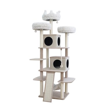 Home4Cat 74.2" 9-Level Cat Tree with Two Condos, Soothing Massager, Washable Beds, and Sisal Scratchers