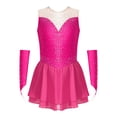 thumbnail image 3 of Aislor Robe de Patinage Artistique pour Fille, Robe de Danse Ballet Sans Manches en Maille avec Strass, Justaucorps de Gymnastique Rythmique avec Gants, Rose Vif 14, 3 of 7