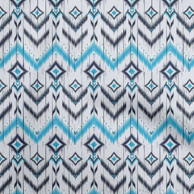 oneOone Cotton Cambric Turquoise Blue Fabric Asian Ikat Craft Projects Decor Fabric Printed By The Yard 42 Inch Wide-7521