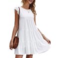 thumbnail image 2 of Faithtur Women Casual Pleated Dress, Adults Spring Solid Color Round Neck Short Sleeve One-piece, 2 of 5