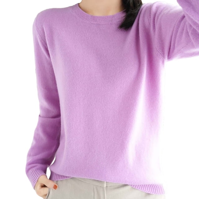 Duoif Chandails pour Femmes Chandails Légers Tendance pour Femmes Manches Longues Col Rond Léger Doux Tricoté Chandail Blouse Tricotée Chandails pour Femmes Hauts pour Femmes Violet P