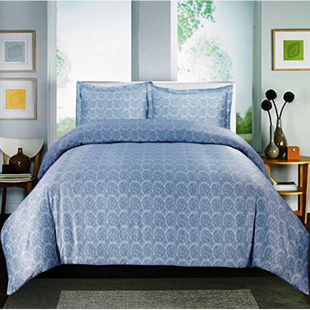 Ensemble de Draps Imprimés de la Collection Paisley, 600 Fils, Riche en Coton (Très Grand, Bleu)