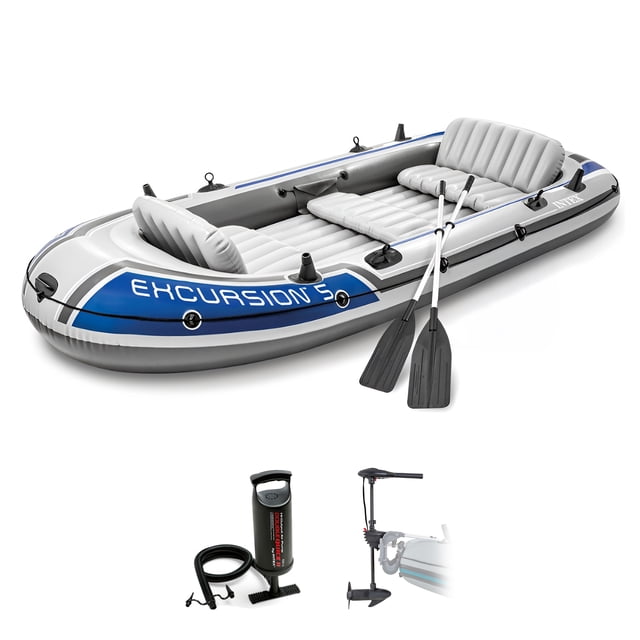Intex Excursion 5 Ensemble de Bateau Gonflable avec Montage sur Tableau Arrière et Moteur de Traîne
