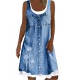 thumbnail image 1 of Pisexur Robe en Denim pour Femme Sans Manches à Col en V, Robe Midi à Fleurs, Décontractée, Fente Latérale, Robe-Chemise en Jean, 1 of 4