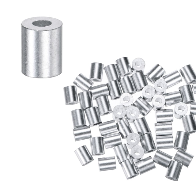 Uxcell 100-Pack Aluminum Crimping Loop Sleeves, 1.5mm 1/16 Round Barrel Wire Rope Sleeves