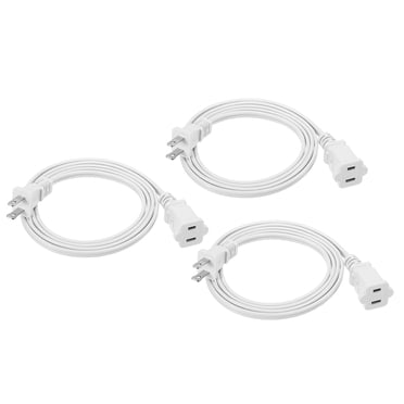 Unique Bargains Rallonge à 2 Broches de 5 Pi, Cordon d'Alimentation Mâle/femelle, 2 Prises, Fiche Polarisée, Blanc, Lot de 3