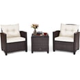 thumbnail image 1 of Giantex 3 Pieces Patio Furniture Set, PE Rattan Wicker 3 Pcs Outdoor Sofa Set w/Washable Cushion and Tempered Glass Tabletop, Conversation Furniture for Garden Poolside Balcony (White), 1 of 10