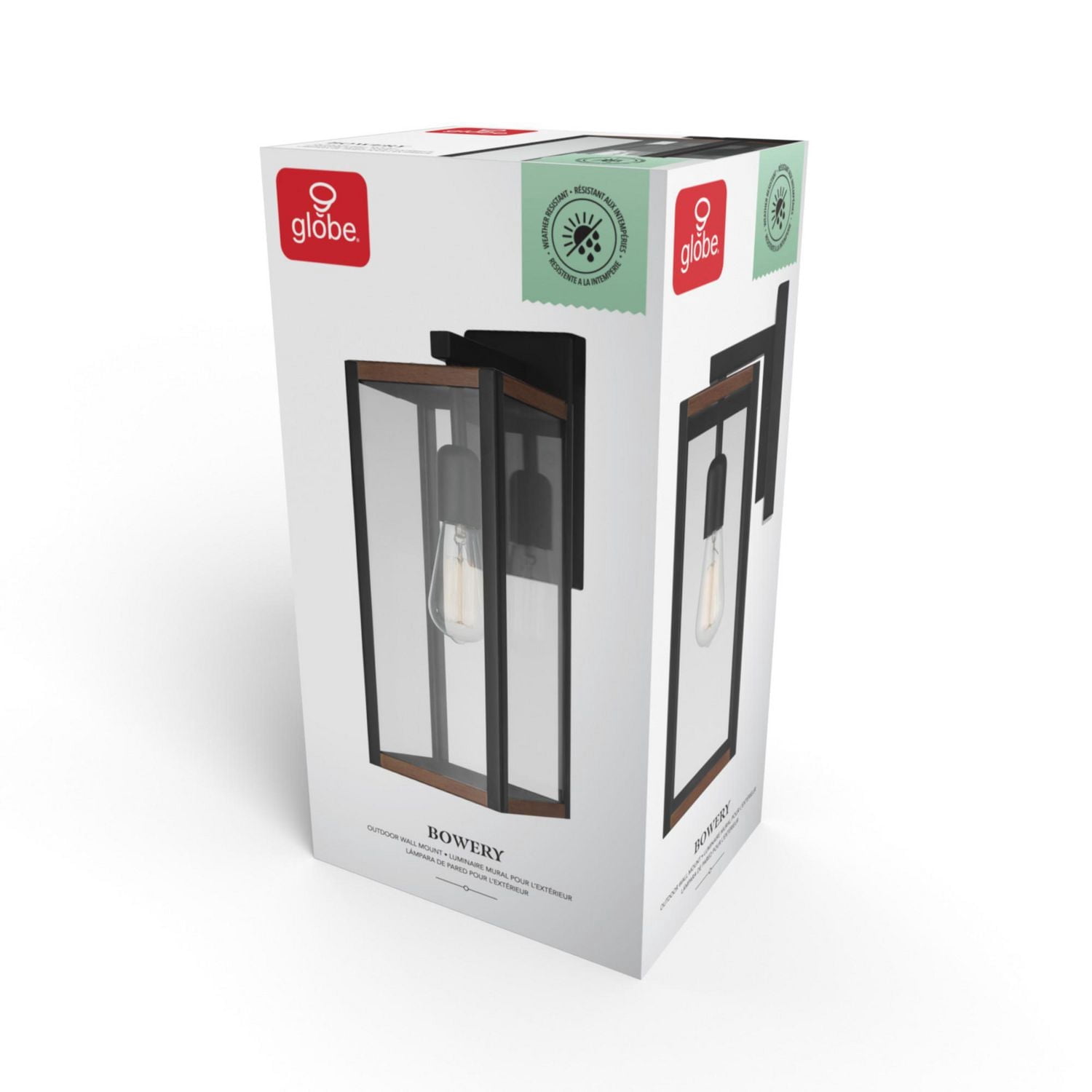 1-Light Matte Black Outdoor Indoor Wall Sconce with Faux Wood Accents and Clear Glass Shade