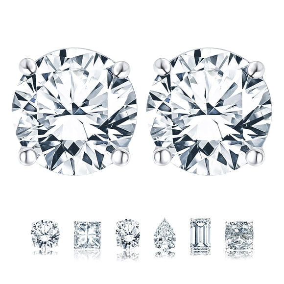 JeenMata 4 Prong 2 Carat Round Shaped Moissanite Solitaire Stud Earrings in 18k White Gold Plating for Women