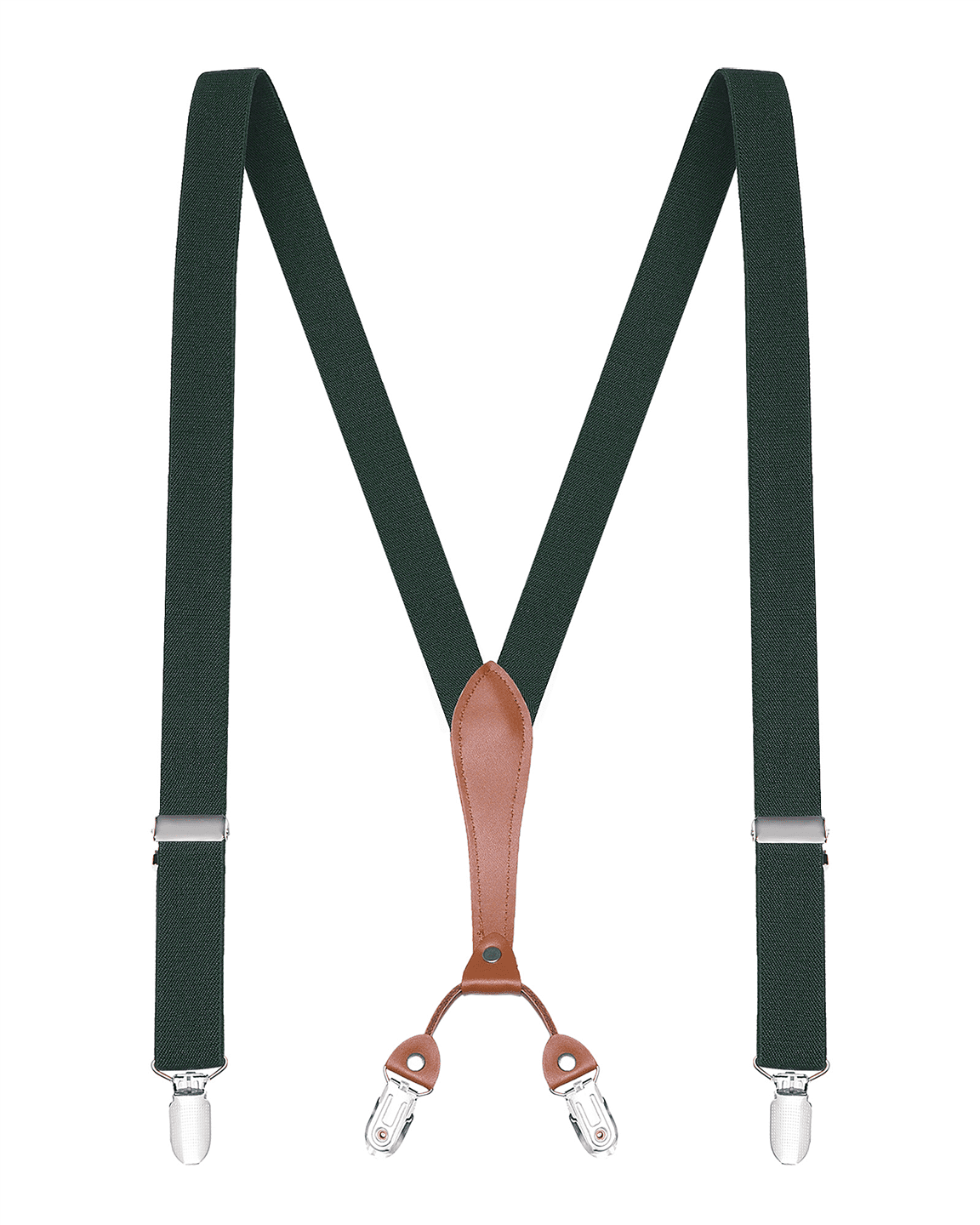 "Buyless Fashion Men Suspenders - 48"" Elastic Adjustable Straps 1"" - Leahter Y Shape Back"