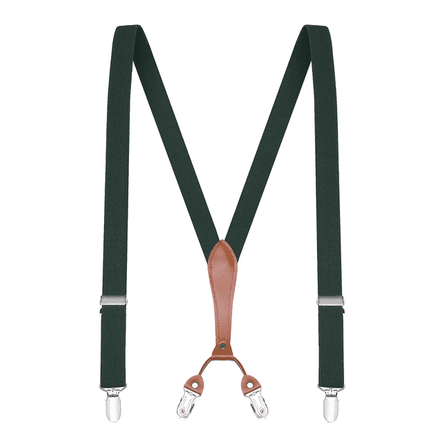 "Buyless Fashion Men Suspenders - 48"" Elastic Adjustable Straps 1"" - Leahter Y Shape Back"