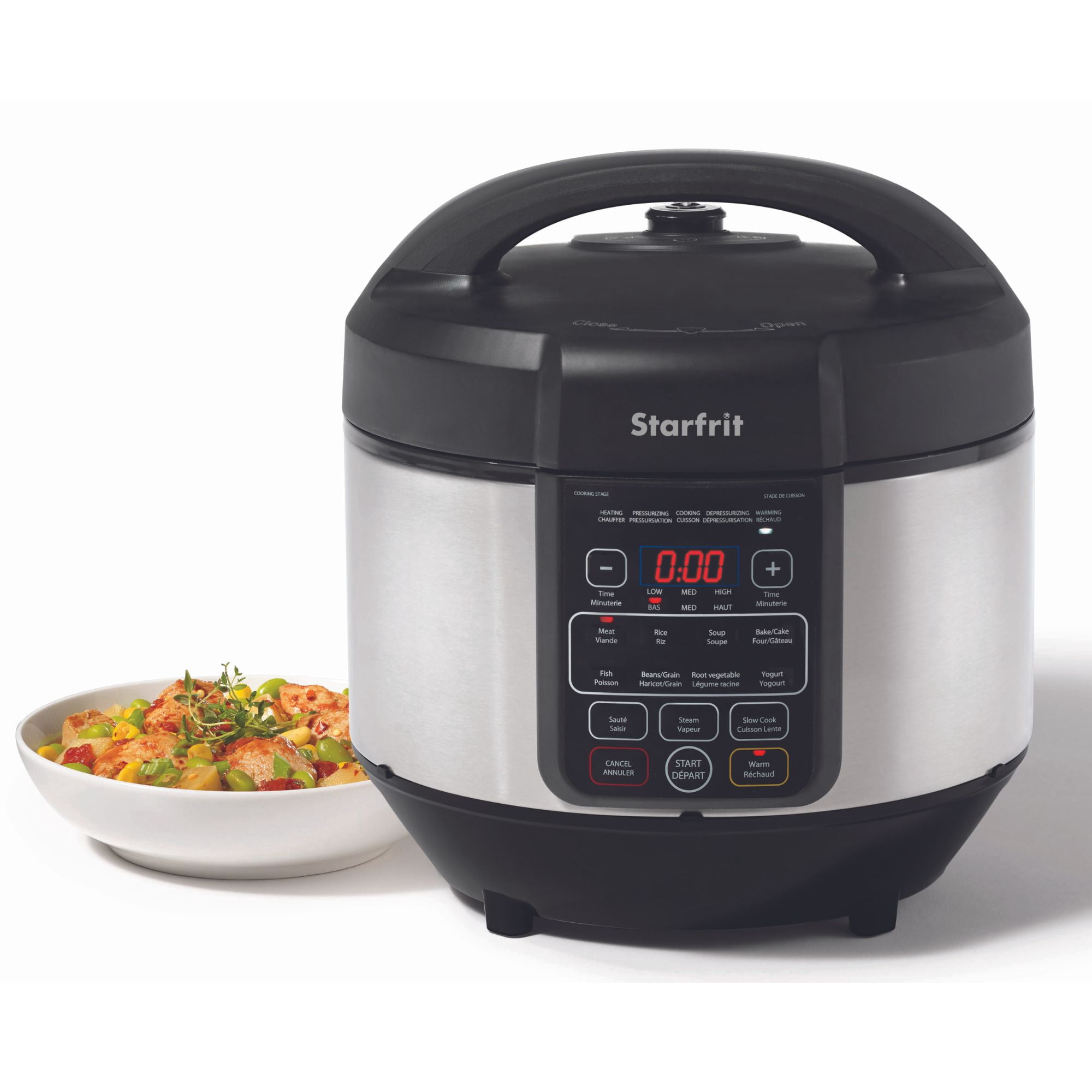 Starfrit Electric Pressure Cooker 8L (8,5Qt) Capacity, Steam Tray, Measuring Cup & Spatula, 11 Preset Cooking Functions, Black