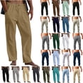 thumbnail image 1 of QATAINLAV Summer Linen Beach Pants for Men Casual Drawstring Breathable Trousers Basic Solid Color Loose Fit Elastic Waist Pants with Pockets Pantalones Cortos Para Hombre Khaki L, 1 of 5