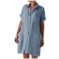 thumbnail image 2 of Gspmoly Robes d'Été pour Femmes 2025, Robe Chemise à Boutons pour Femme Décontractée Ample à Col Rabattu à Manches Courtes avec Poches Robes d'Été pour Femmes Économies d'Été, 2 of 9