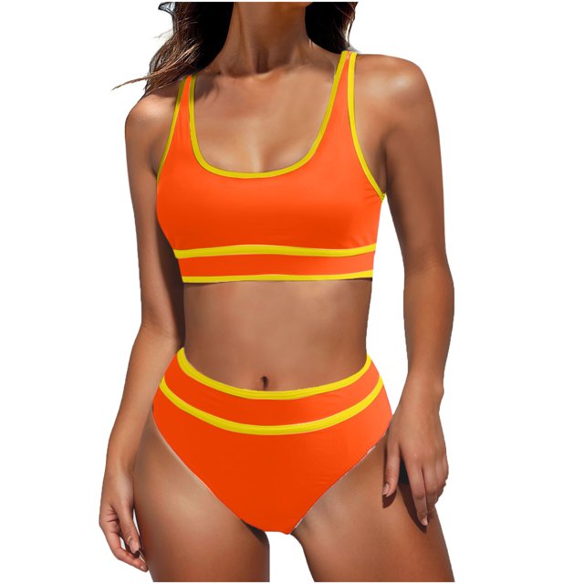 FAIWAD Womens 2 Piece Swimsuits Sports Color Block Bikini Sets Removable Bra Pad Full Coverage Bathing Suits for Girls