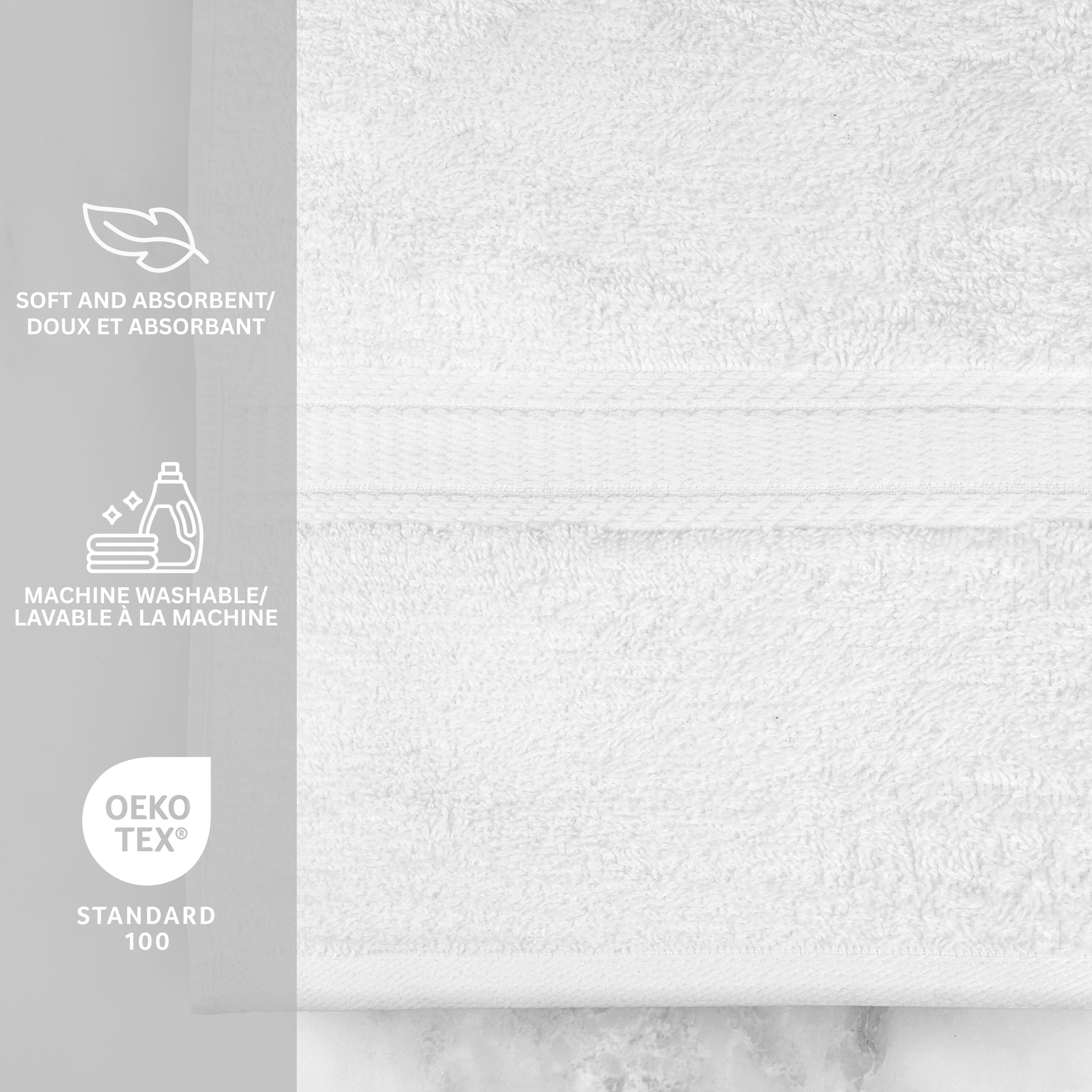 Serviette de bain unie Mainstays Basics, douce et résistante, 100 % coton, blanche